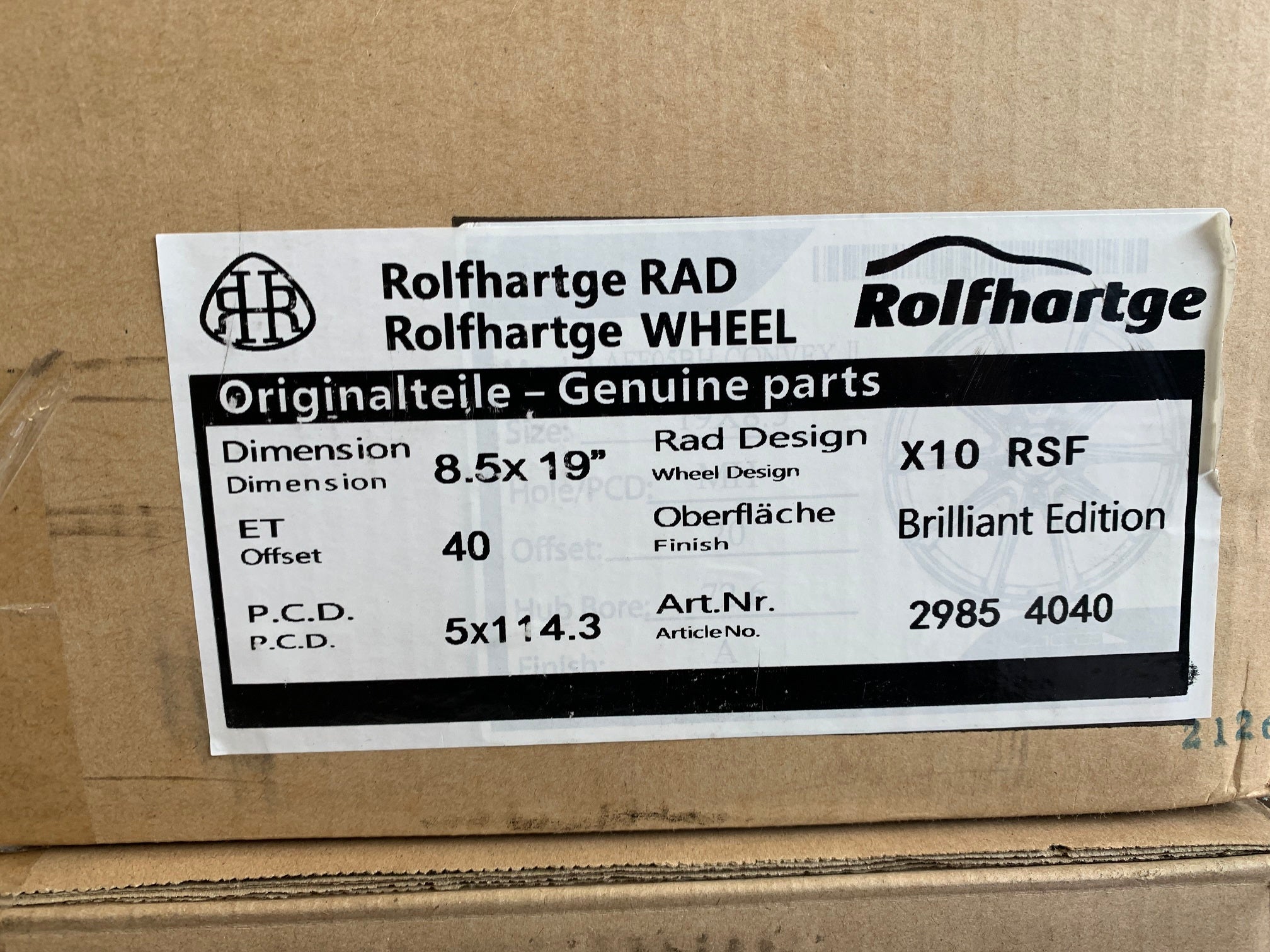 ドルフィン 新品！ロルフハルトゲ X10 RSF BE 19×8.5J+40/9.5J+40 114.3-5H