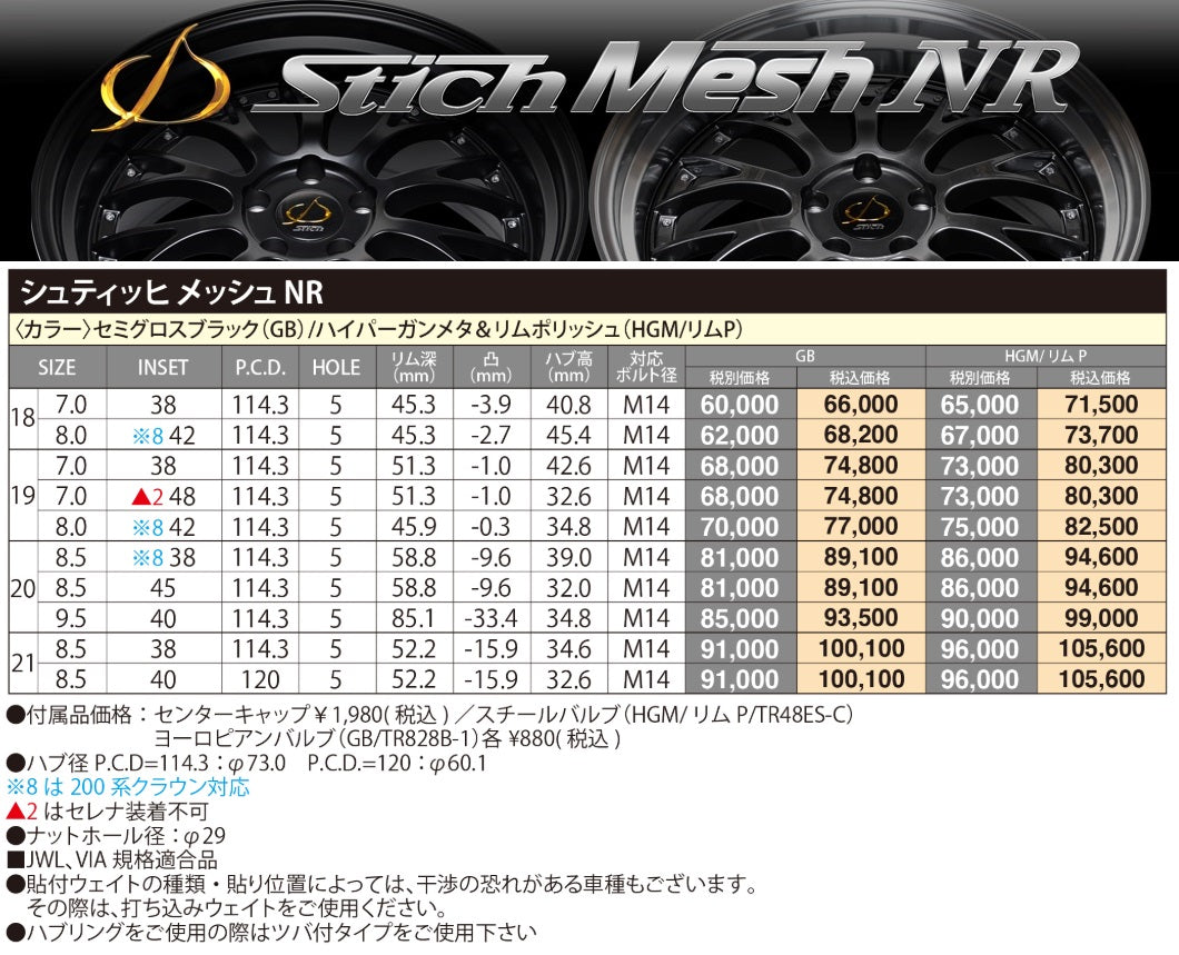 2 ν§ 新品ホイールのみ4本! シュティッヒ メッシュNR(StichMesh NR) 19